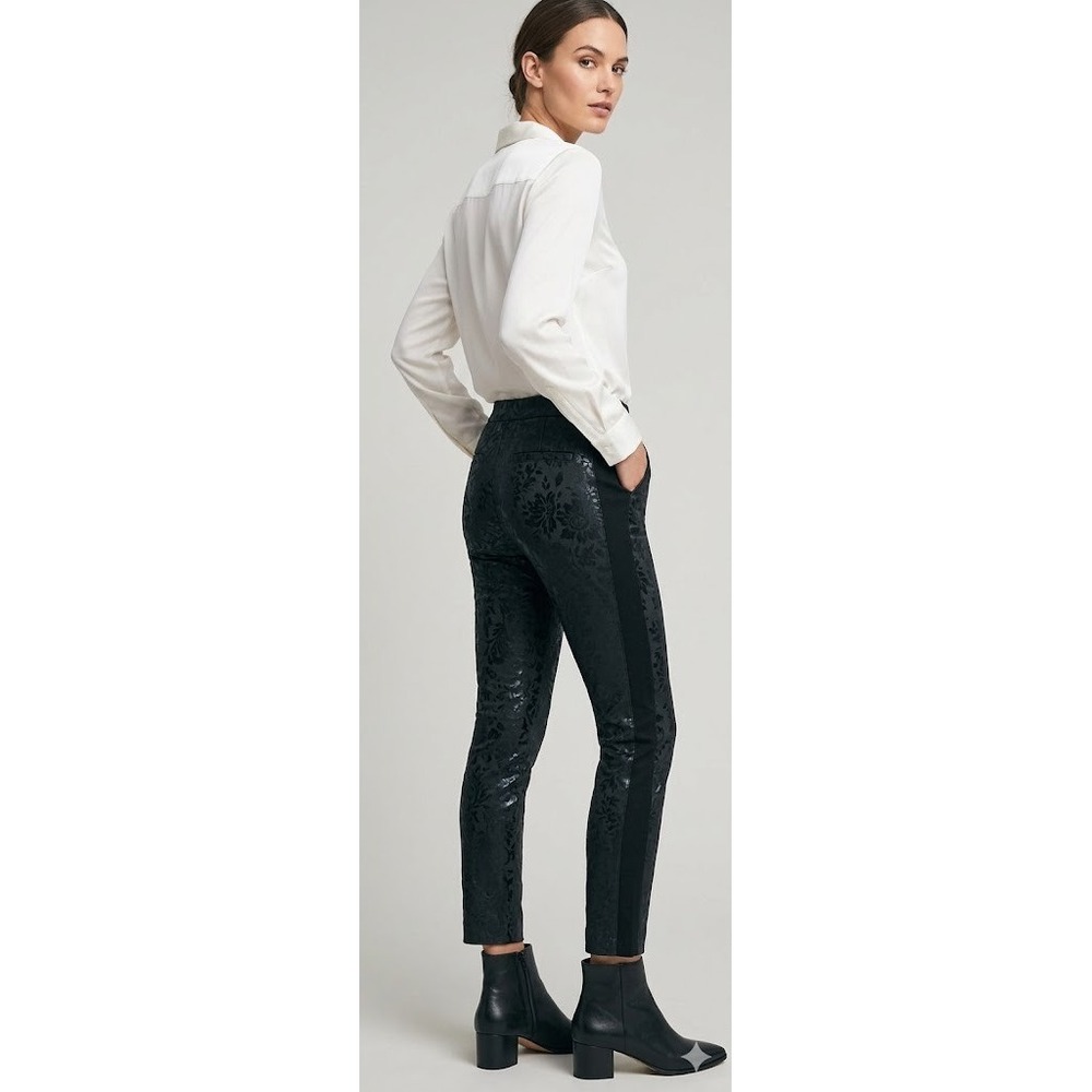 Anthropologie Pants Womens 14 Black Essential Skinny Jacquard Floral Stretch
